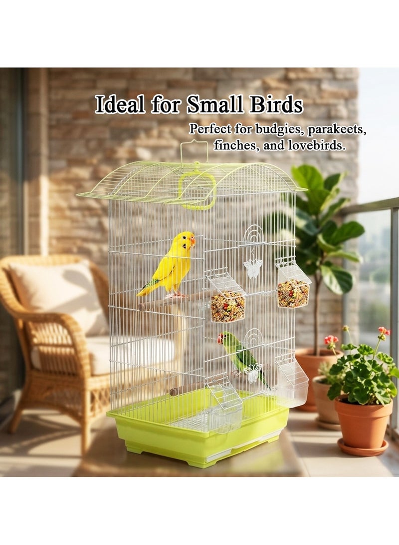 NNC PETS Portable bird cage with Hanging, Easy to carry, and Indoor-Outdoor use, 62 cm Small cage for Lovebirds, Budgies and Small Parrots, Metal bird cage with Feeders, Play swing and Perches (Yellow) - Image 3