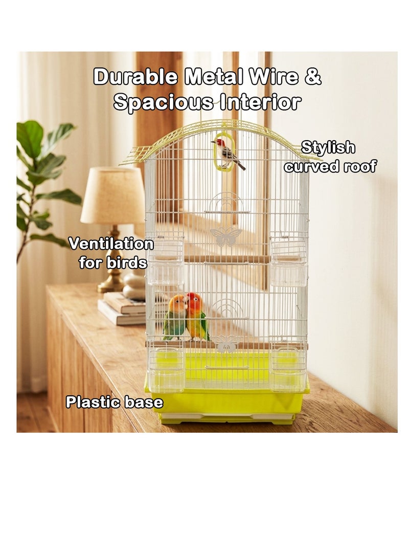 NNC PETS Portable bird cage with Hanging, Easy to carry, and Indoor-Outdoor use, 62 cm Small cage for Lovebirds, Budgies and Small Parrots, Metal bird cage with Feeders, Play swing and Perches (Yellow) - Image 4