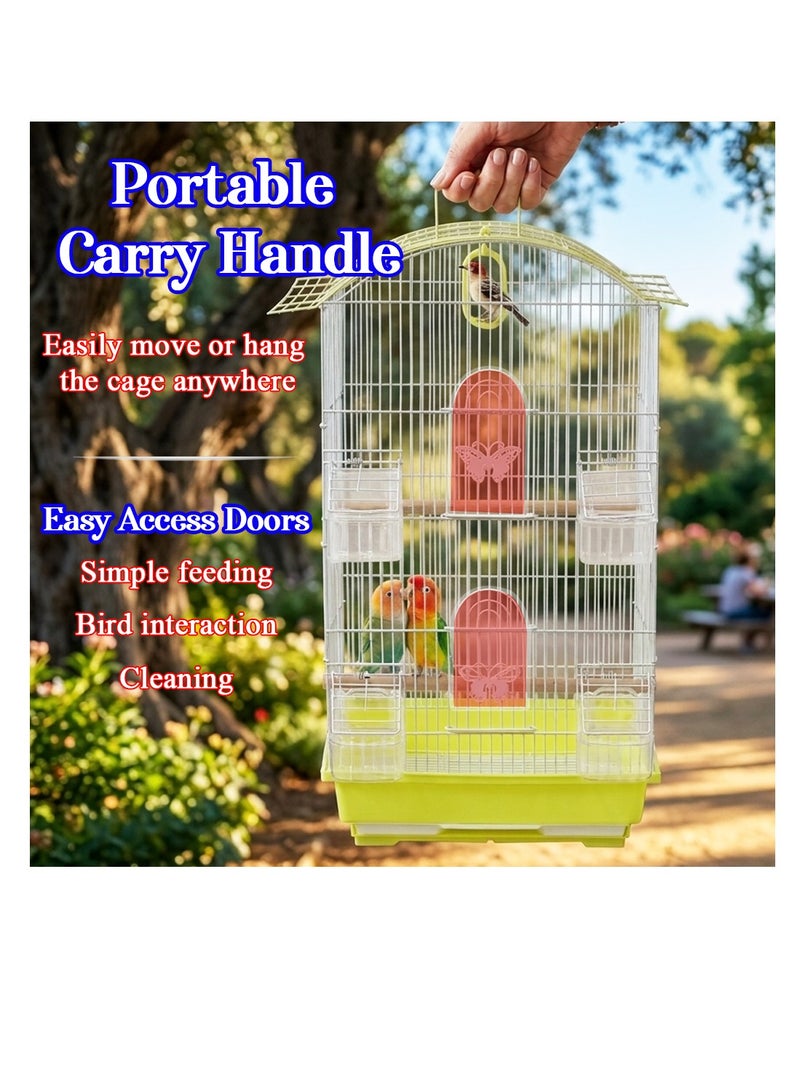 NNC PETS Portable bird cage with Hanging, Easy to carry, and Indoor-Outdoor use, 62 cm Small cage for Lovebirds, Budgies and Small Parrots, Metal bird cage with Feeders, Play swing and Perches (Yellow) - Image 5
