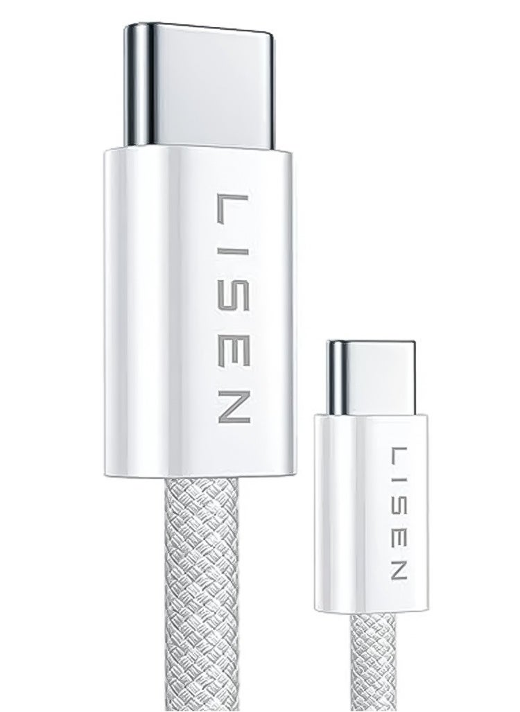 Lisen 240 Watts USB-C to USB-C Turbo Charging Cable with 2 Meter Length, 5000+ Flex Test, 48-Stand Braided, Lisen - White  - Image 2