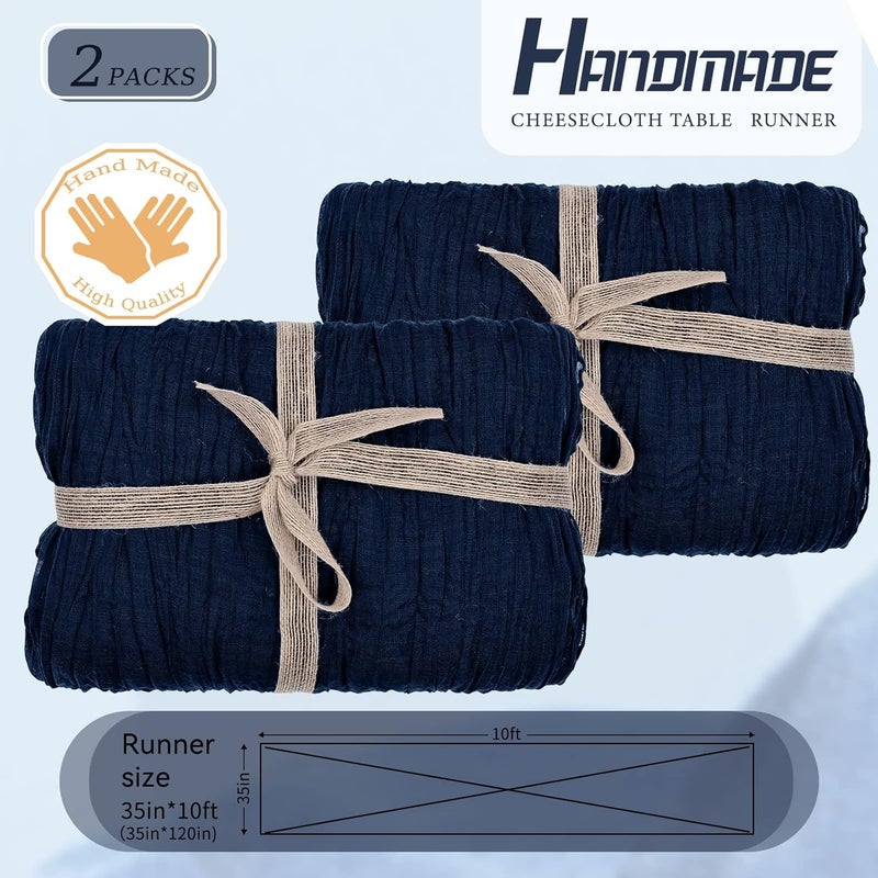 YMHPRIDE Set of 2 Royal Navy Blue Muslin Table Runners, 90 x 300 cm Rustic Gauze Fabric, Wedding Table Decoration, Table Cloth, Wedding Party, Bridal Shower, Table Decorations - Image 3