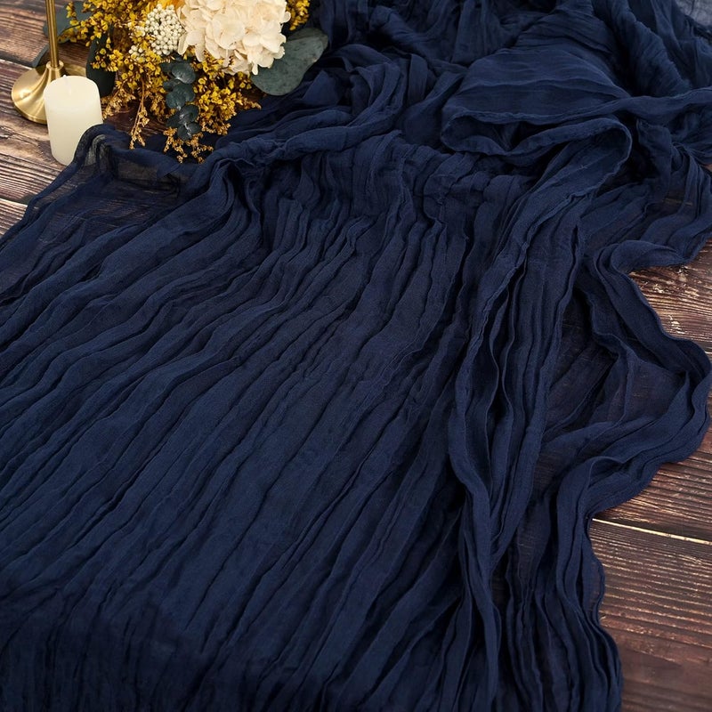 YMHPRIDE Set of 2 Royal Navy Blue Muslin Table Runners, 90 x 300 cm Rustic Gauze Fabric, Wedding Table Decoration, Table Cloth, Wedding Party, Bridal Shower, Table Decorations - Image 1