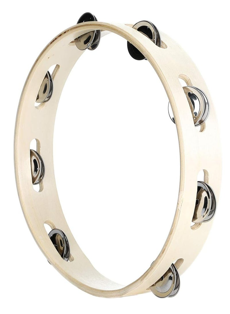 Mike Music Tambourine Ring for Kids 10 inch Hand Held Drum Bell Birch Metal Jingles Percussion Duff Hand Drum Gift Musical Educational Instrument for Adults KTV Party Games  - Image 1