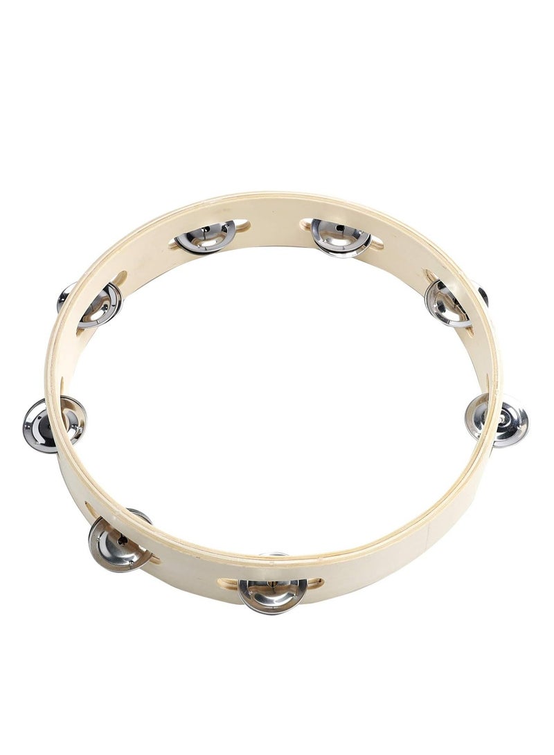 Mike Music Tambourine Ring for Kids 10 inch Hand Held Drum Bell Birch Metal Jingles Percussion Duff Hand Drum Gift Musical Educational Instrument for Adults KTV Party Games  - Image 3