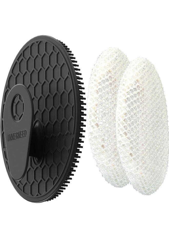 إنر نيد فرشاة تنظيف لطيفة للجسم من السيليكون الآمن غذائياً من إنر نيد مع إسفنجة شبكية للتقشير وحافظة ليفة استحمام، أكثر صحية ورغوة غنية (مجموعة سوداء) - Image 1
