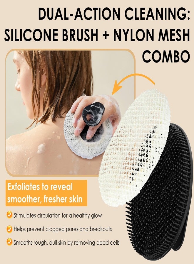 إنر نيد فرشاة تنظيف لطيفة للجسم من السيليكون الآمن غذائياً من إنر نيد مع إسفنجة شبكية للتقشير وحافظة ليفة استحمام، أكثر صحية ورغوة غنية (مجموعة سوداء) - Image 4