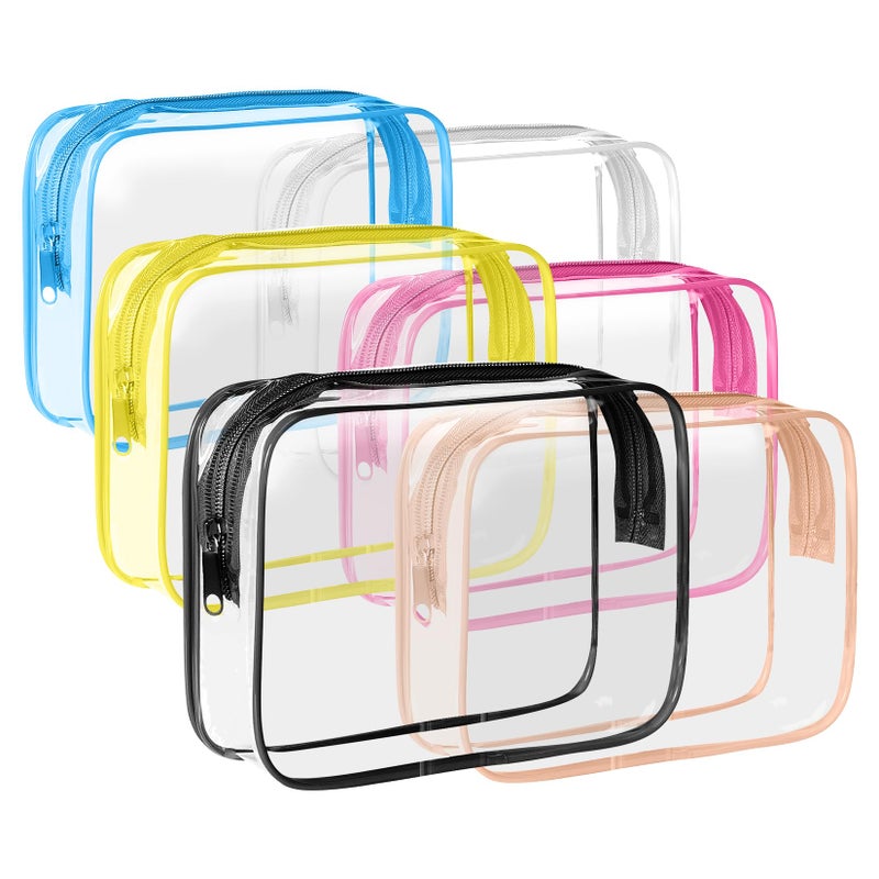 ZHOOGE 6 Pack Toiletry Bag Makeup Bag Cosmetic Bag, TSA Approved Clear Travel Toiletry Bag wih Zippers, Quart Size Travel Makeup Cosmetic Bag for Women Men, Carry on Airport Airline Compliant Bag, 6 Colors - Image 1