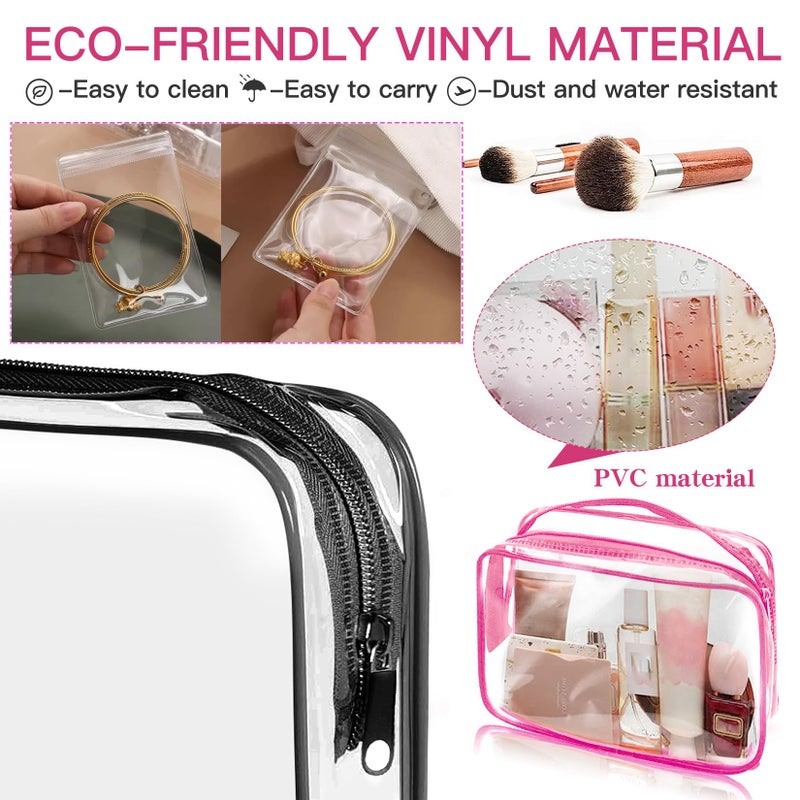ZHOOGE 6 Pack Toiletry Bag Makeup Bag Cosmetic Bag, TSA Approved Clear Travel Toiletry Bag wih Zippers, Quart Size Travel Makeup Cosmetic Bag for Women Men, Carry on Airport Airline Compliant Bag, 6 Colors - Image 2