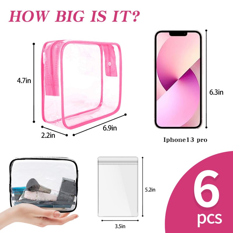 ZHOOGE 6 Pack Toiletry Bag Makeup Bag Cosmetic Bag, TSA Approved Clear Travel Toiletry Bag wih Zippers, Quart Size Travel Makeup Cosmetic Bag for Women Men, Carry on Airport Airline Compliant Bag, 6 Colors - Image 3