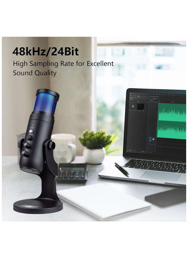 Generic - RGB USB Gaming/Podcasts Computer/Laptop Microphone, Condenser Desktop Singing PC Mic, Dynamic Heart-Shaped Directional Mics for Voice/PS4/PS5/Mac/YouTube/Twitch/Discord/Streaming/Live/Media/Recording - Image 1