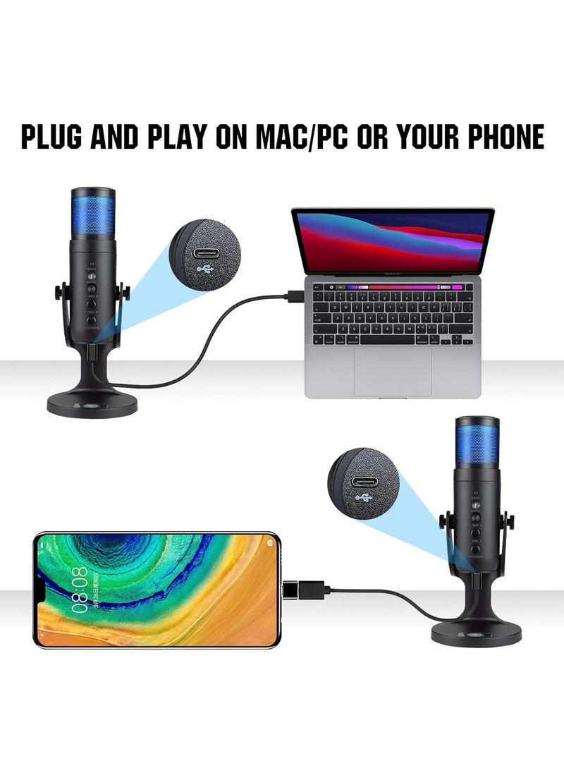 Generic - RGB USB Gaming/Podcasts Computer/Laptop Microphone, Condenser Desktop Singing PC Mic, Dynamic Heart-Shaped Directional Mics for Voice/PS4/PS5/Mac/YouTube/Twitch/Discord/Streaming/Live/Media/Recording - Image 1