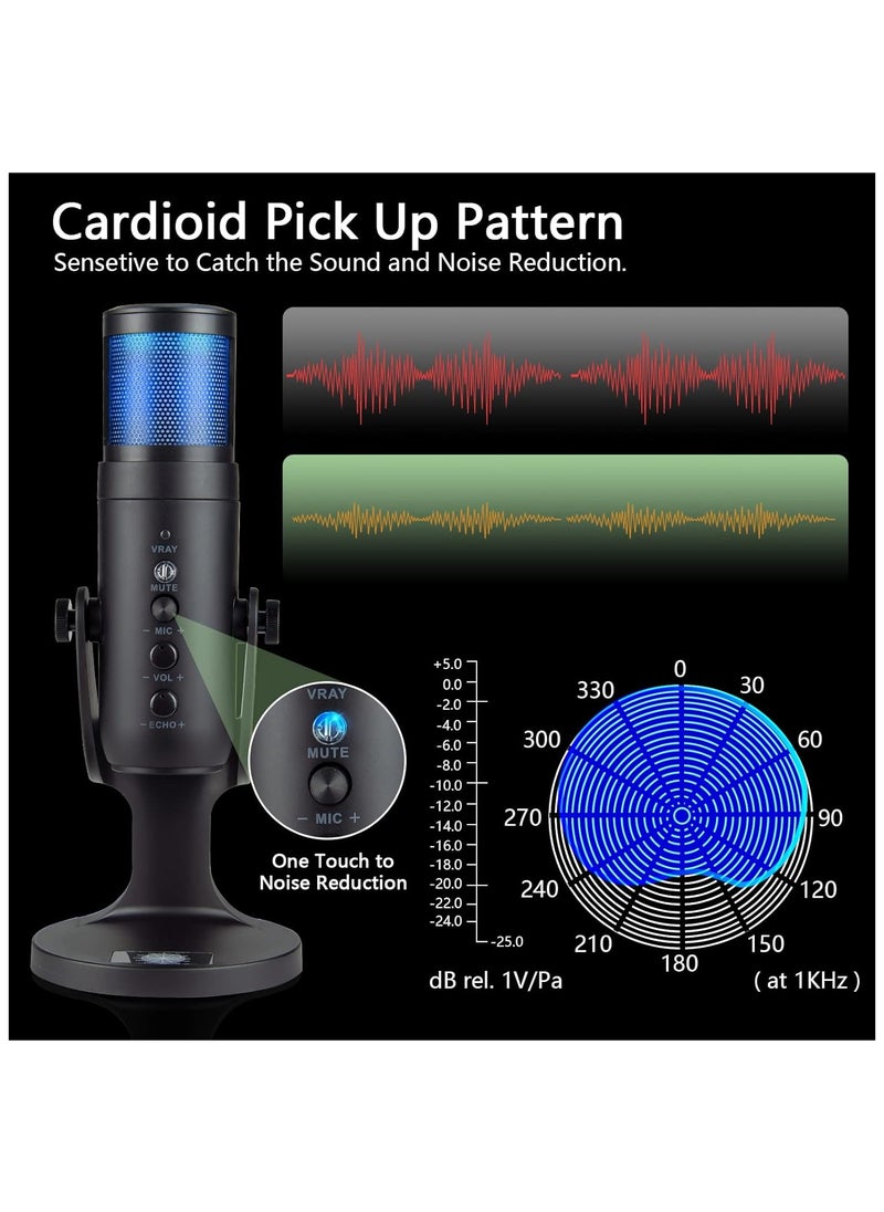 Generic - RGB USB Gaming/Podcasts Computer/Laptop Microphone, Condenser Desktop Singing PC Mic, Dynamic Heart-Shaped Directional Mics for Voice/PS4/PS5/Mac/YouTube/Twitch/Discord/Streaming/Live/Media/Recording - Image 1