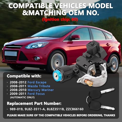 RAMATA 989-019 9L8Z3511A Ignition Switch Lock Cylinder with Key (chip: 46) Shear Bolt Compatible with 2008 2009 2010 2011 2012 Ford Escape, Mazda Tribute Mercury Mariner Ford Focus, Replace ZZDB66160 - Image 3