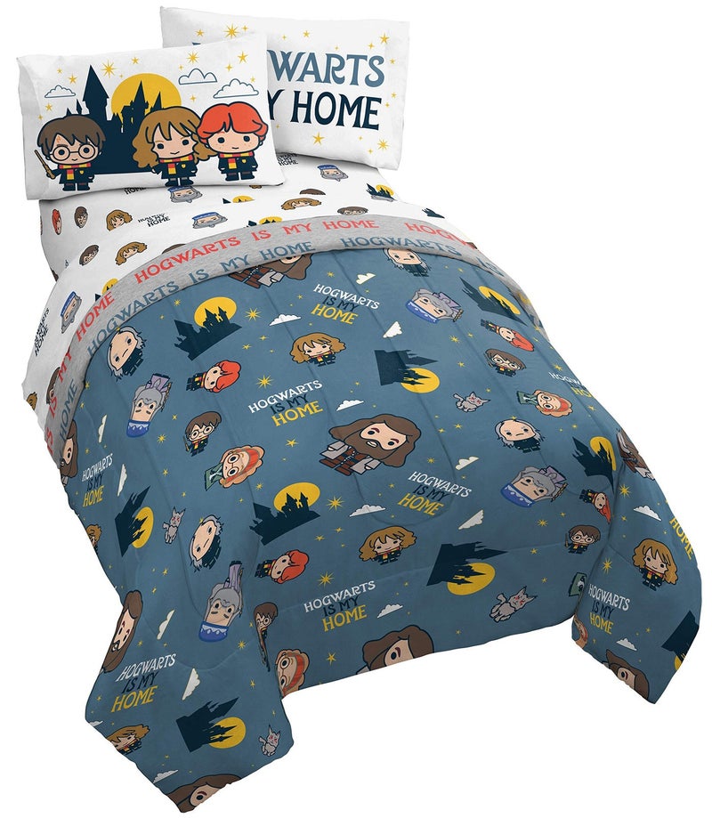 Jay Franco Hogwarts is My Home 5 Piece Full Bed Set Offical Harry Potter Product Blue
