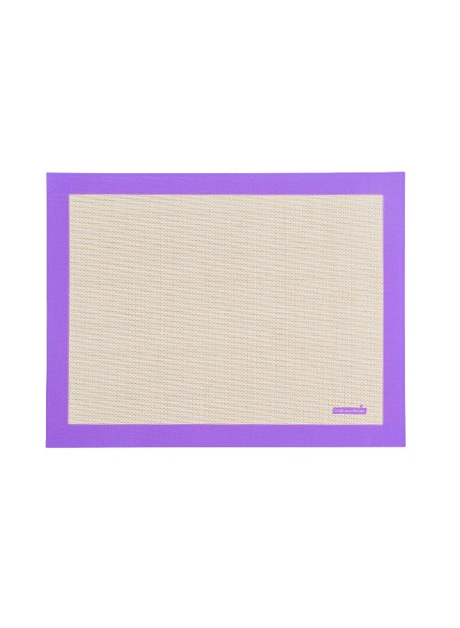 Restaurantware Half Size Baking Mat, 1 Heat-Resistant Cooking Mat - Allergen-Safe, Reusable And Ultra-Durable, Tan And Purple Silicone Nonstick Mat, For Pans And Rolling, 11.8 x 15.75 Inch - Image 2