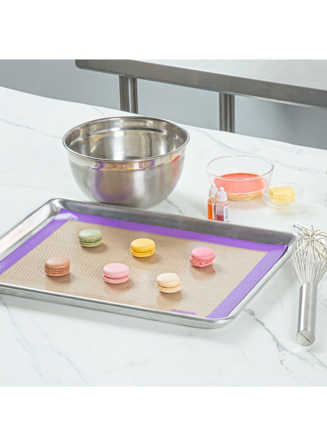 Restaurantware Half Size Baking Mat, 1 Heat-Resistant Cooking Mat - Allergen-Safe, Reusable And Ultra-Durable, Tan And Purple Silicone Nonstick Mat, For Pans And Rolling, 11.8 x 15.75 Inch - Image 4
