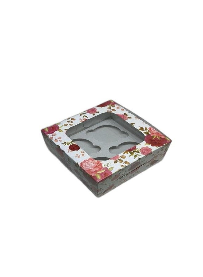 Baekence Cupcake boxes for 4 White mix flower Color, Pack of 20 pcs - Image 1