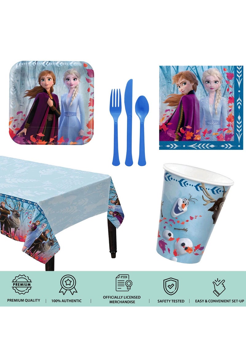 Amscan - Frozen 2, Basic 57 Piece Tableware Party Supplies for 8 Guests, Includes Napkins, Plates, Cups, Cutlery and Tablecover - Image 1