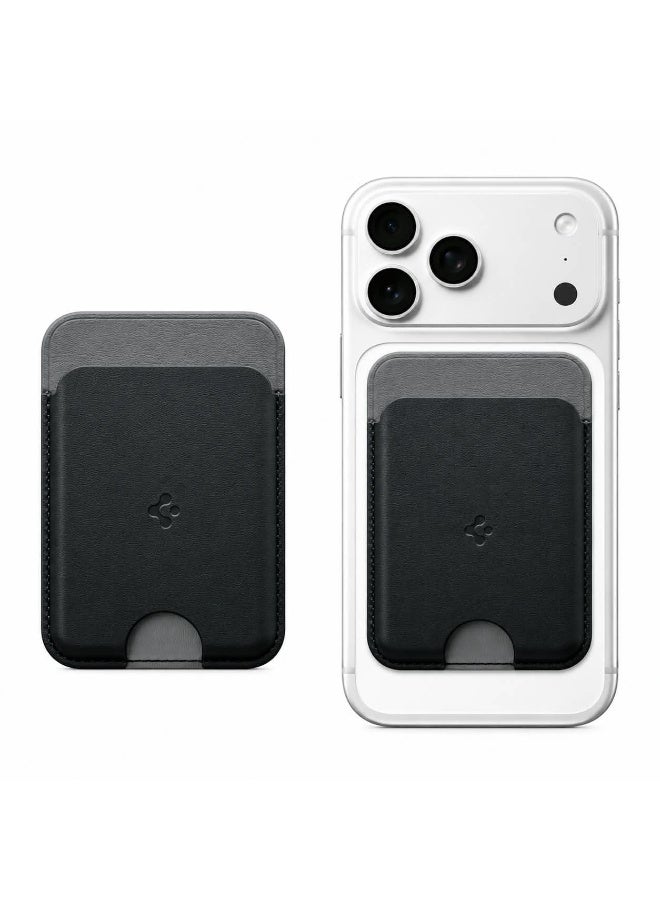 Spigen SPG Nano Pop [Built-in Magnet Non Slip Silicone pad] Leather Wallet Magnetic Card Holder Sleeve Designed for Magsafe Compatible with iPhone 17/16/15/14 series (Black Grey) - Image 1