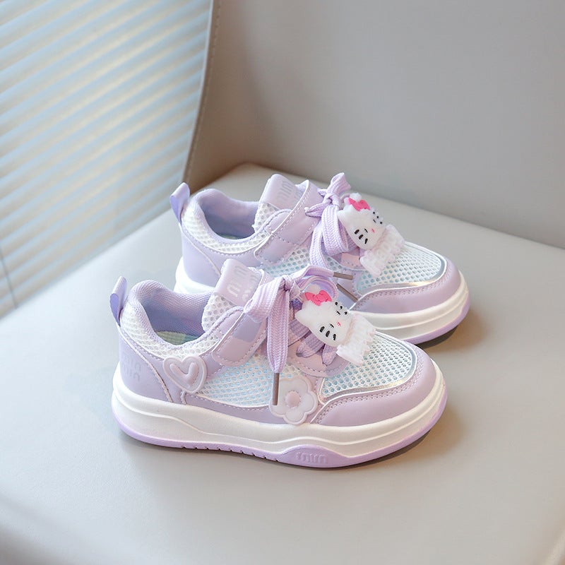 Girls' Shoes 2025 Spring New Children'S Sports White Shoes Big Kids Girls Fashion Single Mesh Board Shoes For Primary School Students - Image 1