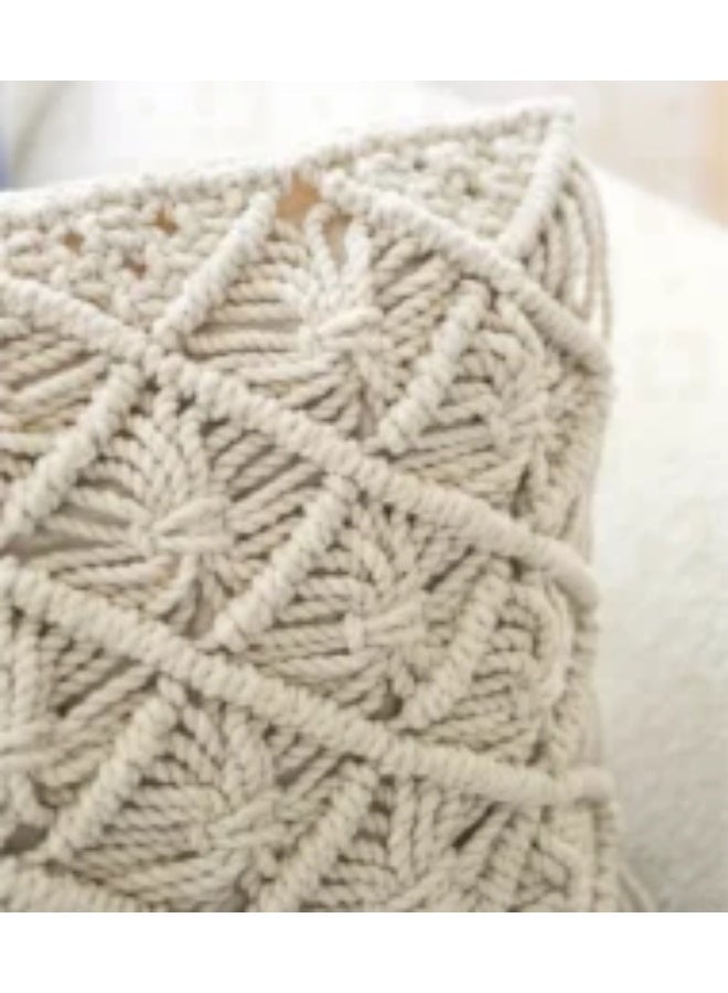 HMK CRAFTS A macramé cushion with a unique geometric design based on precise cross-thread squares, featuring a hidden zipper and high durability for long-lasting use. - Image 3