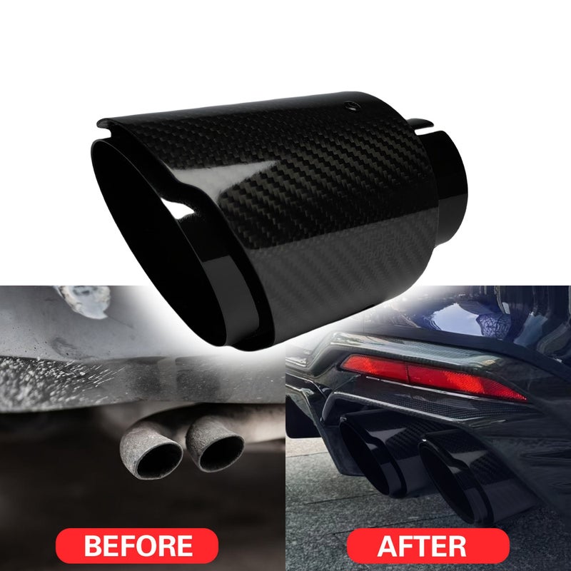 Black Polished Carbon Fiber Car Exhaust Tailpipe Decorative Tip 76.2mm-114mm - Image 1