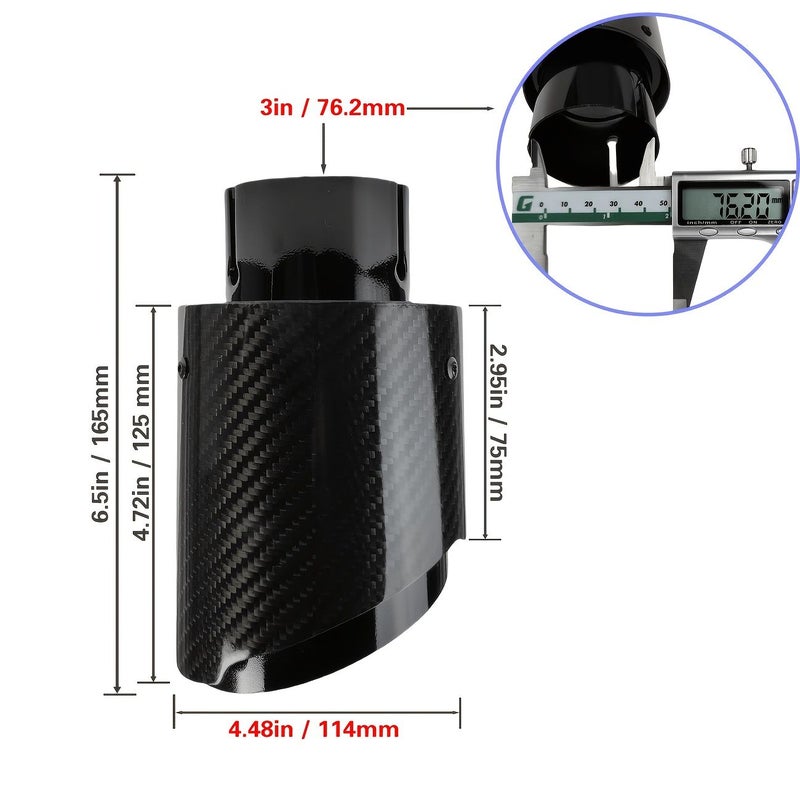 Black Polished Carbon Fiber Car Exhaust Tailpipe Decorative Tip 76.2mm-114mm - Image 2
