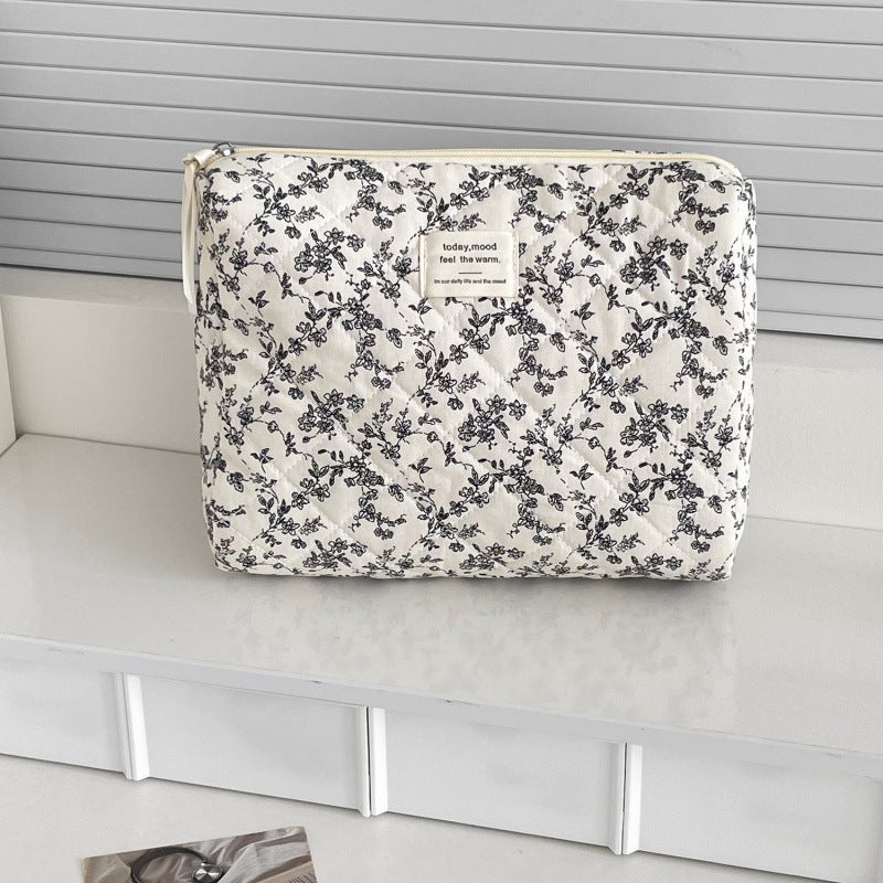 French Black And White Floral Cosmetic Bag For Travel, Portable Large-Capacity Ink Color Versatile Toiletry Storage Bag - Image 1