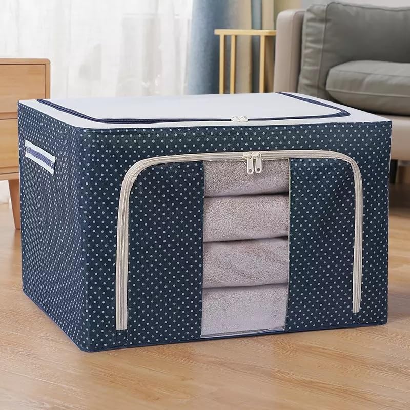 Glitzn 66 Liter Large Capacity Clothes Storage Bag Foldable Steel Frame Clothes Organizer Storage Box Storage Bag for Wardrobe Saree Shirts and Blankets Pack of 1 - Image 1