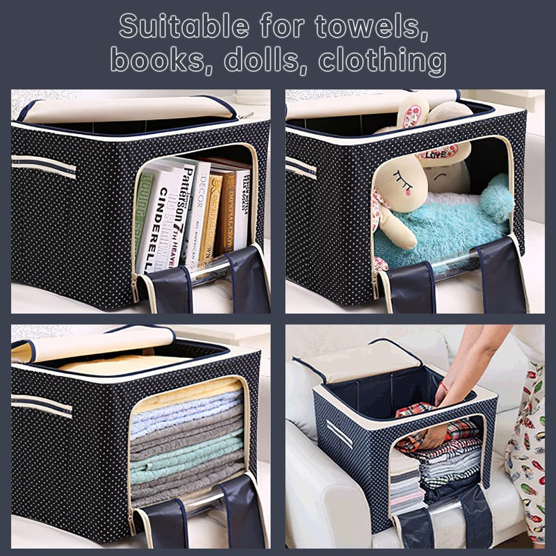 Glitzn 66 Liter Large Capacity Clothes Storage Bag Foldable Steel Frame Clothes Organizer Storage Box Storage Bag for Wardrobe Saree Shirts and Blankets Pack of 1 - Image 5