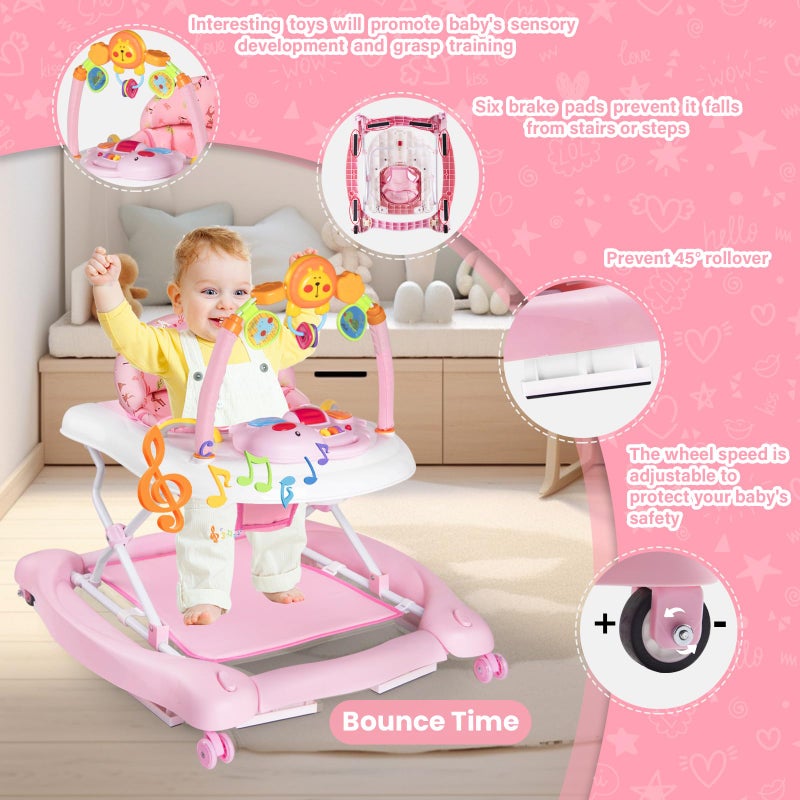 RefoereBabe Baby Walker, 5 in 1 Baby Walkers for Boys Girls 6-12 Months, Foldable Walkers for Babies with Bouncer & Feeding Tray, Music, Adjustable Heights, Activity Walker for Infant - Image 3