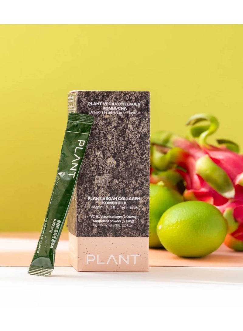PLANT Kombucha Collagen Dragon Fruit & Lime Flavor- 15 Powder Sachets - Image 4
