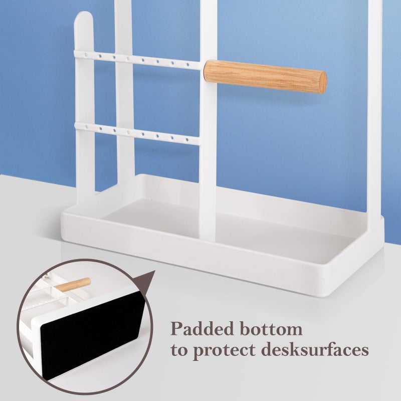 ProCase Jewelry Stand Holder Organizer, 4-Tier Necklace Holder with Ring Tray, 10 Hooks Necklaces Hanging Small Jewelry Display Storage Tower Tree for Bracelets Earrings Watches -Medium, White - Image 3