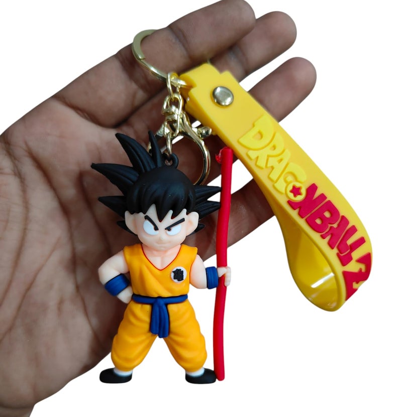 FowWelt Cartoon Characters Keychain for Girls & Boys – Cute Silicone Keyring Accessories | Key Purse, Backpack, Car Charm | Lightweight & Durable (Gokuu with Stick) - Image 1