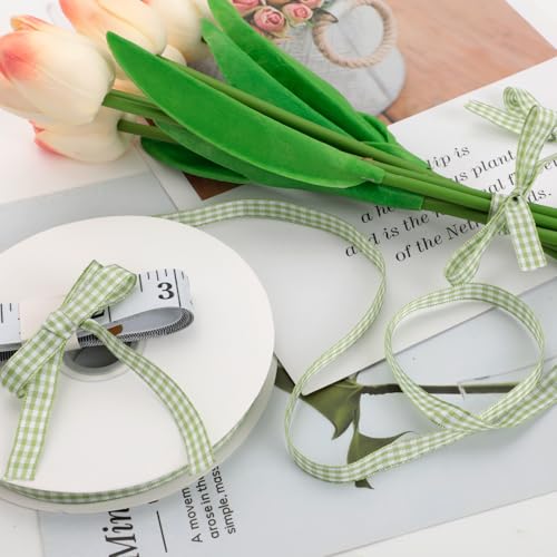 Xokipol Green Gingham Ribbon 3/8 inch X 50 Yards, Polyester Plaid Checked with Woven Edge for Wedding Invitations, Gift Wrapping, Bow Making, Party Decorations - Image 4