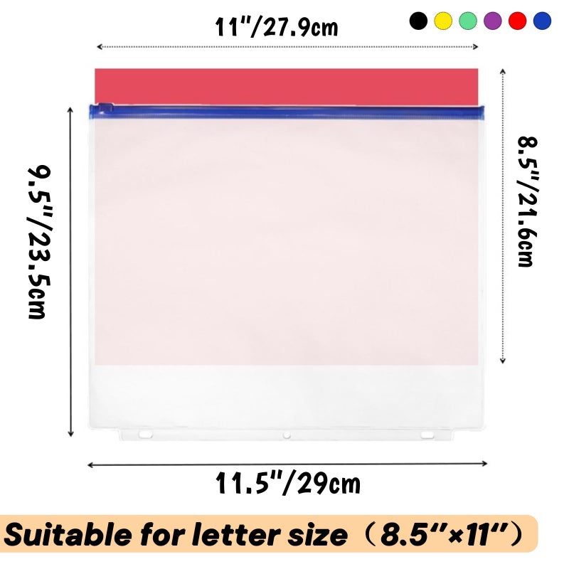 Mezchi 30 Pack Binder Pockets, 3 Ring Hole Binder Pouch, 11" Ã— 9" Letter Size Binder Pockets with Zipper, PVC Loose Leaf Binder Sleeves Storage Bags for Files, Documents - Image 2