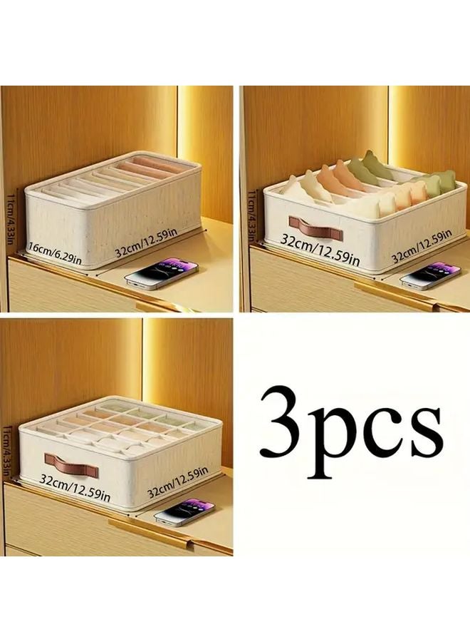 Three Piece Set Underwear Bra Socks Storage Box Organizer With Dividers And Handle - Image 3
