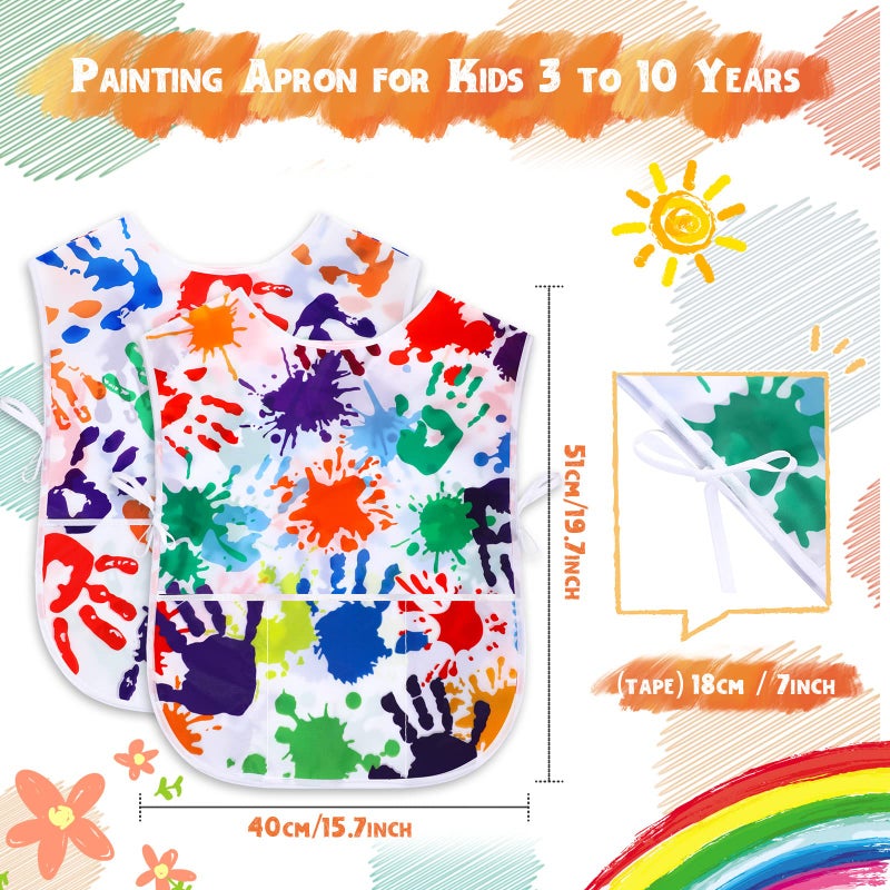 SATINIOR 2 Pieces Kids Art Smock Toddler Apron Waterproof Painting Artist Apron Sleeveless with 3 Pocket for Age 3-10 Years(Palm Style) - Image 2