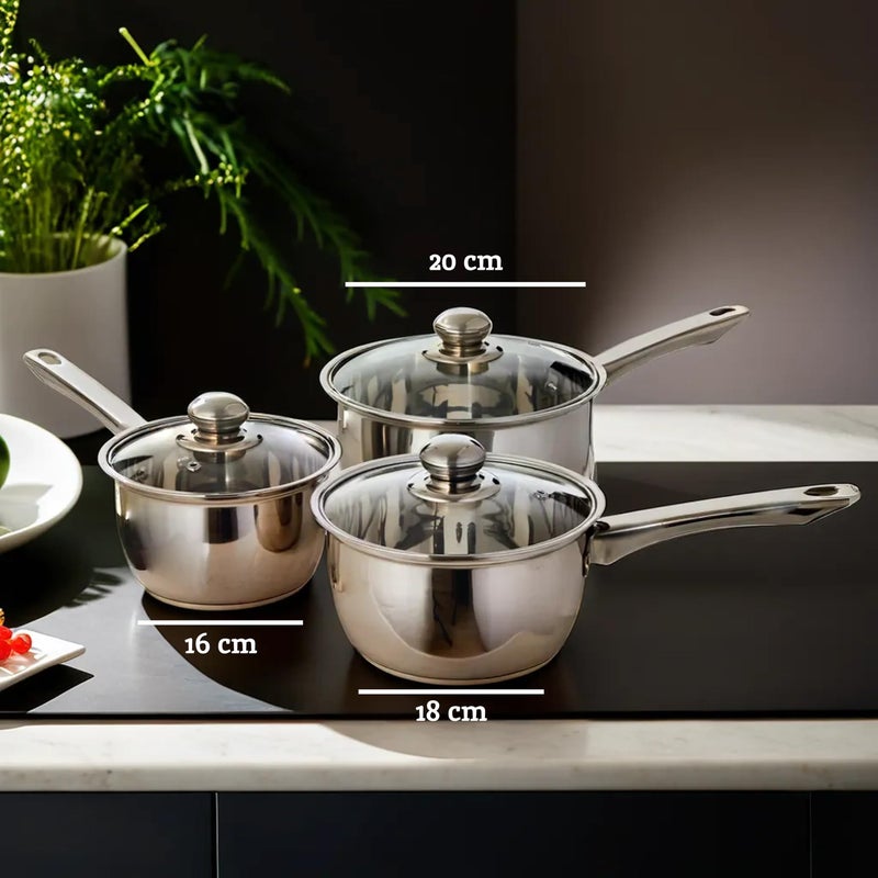 Premier Housewares Stainless Steel Saucepan Set, 3 Piece Set with Glass Lids - Image 2