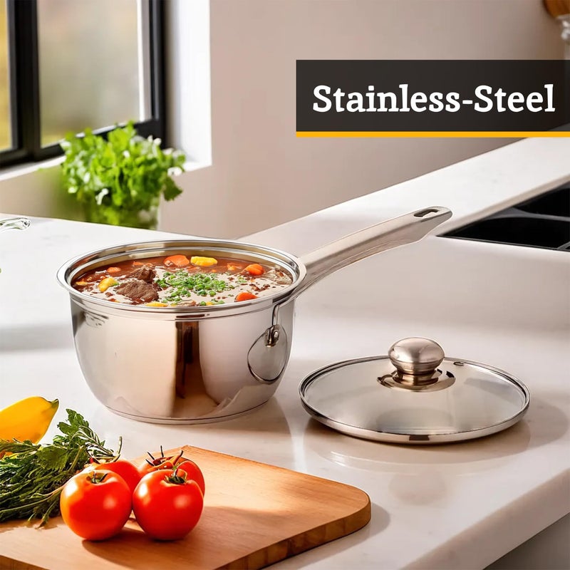 Premier Housewares Stainless Steel Saucepan Set, 3 Piece Set with Glass Lids - Image 3