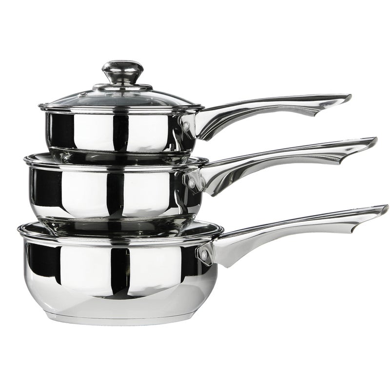Premier Housewares Stainless Steel Saucepan Set, 3 Piece Set with Glass Lids - Image 1
