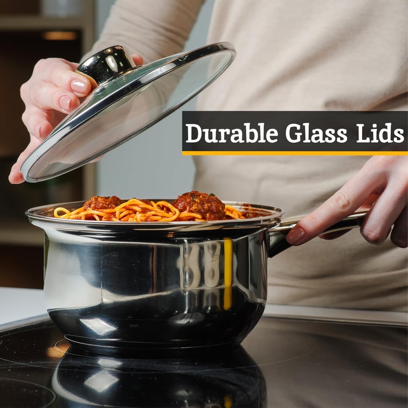 Premier Housewares Stainless Steel Saucepan Set, 3 Piece Set with Glass Lids - Image 5