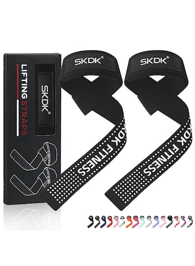 SKDK Cotton Hard Pull Wrist Lifting Straps Grips Band-Deadlift Straps with Neoprene Cushioned Wrist Padded and Anti-Skid Silicone - for Weightlifting, Bodybuilding, Xfit, Strength Training - Image 1