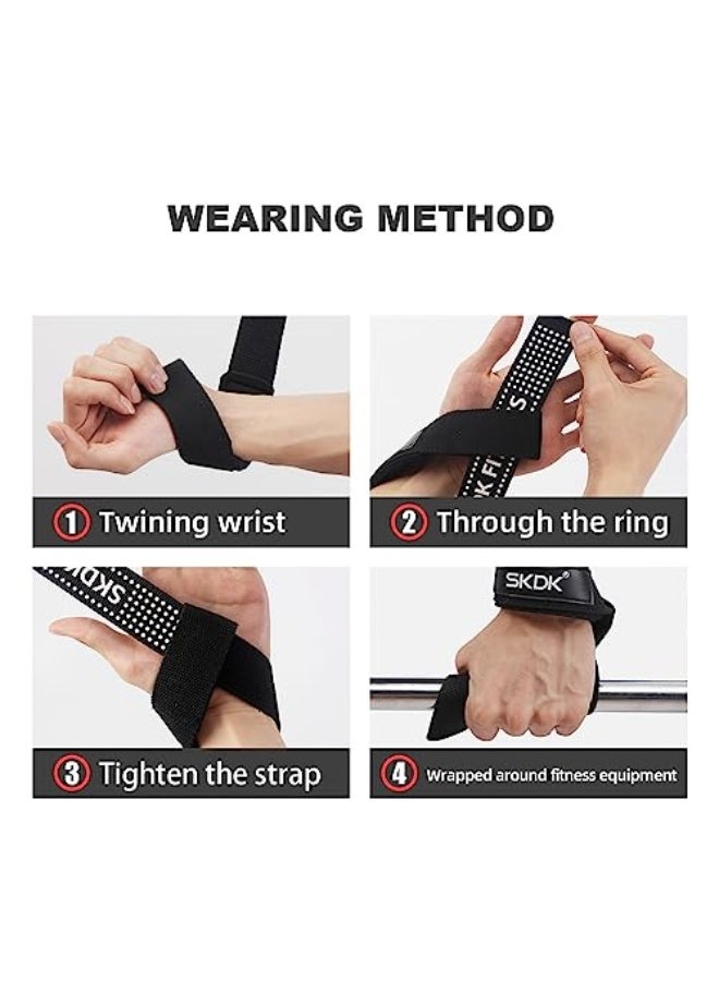 SKDK Cotton Hard Pull Wrist Lifting Straps Grips Band-Deadlift Straps with Neoprene Cushioned Wrist Padded and Anti-Skid Silicone - for Weightlifting, Bodybuilding, Xfit, Strength Training - Image 3