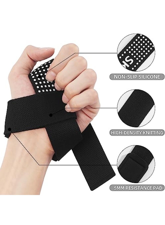 SKDK Cotton Hard Pull Wrist Lifting Straps Grips Band-Deadlift Straps with Neoprene Cushioned Wrist Padded and Anti-Skid Silicone - for Weightlifting, Bodybuilding, Xfit, Strength Training - Image 2