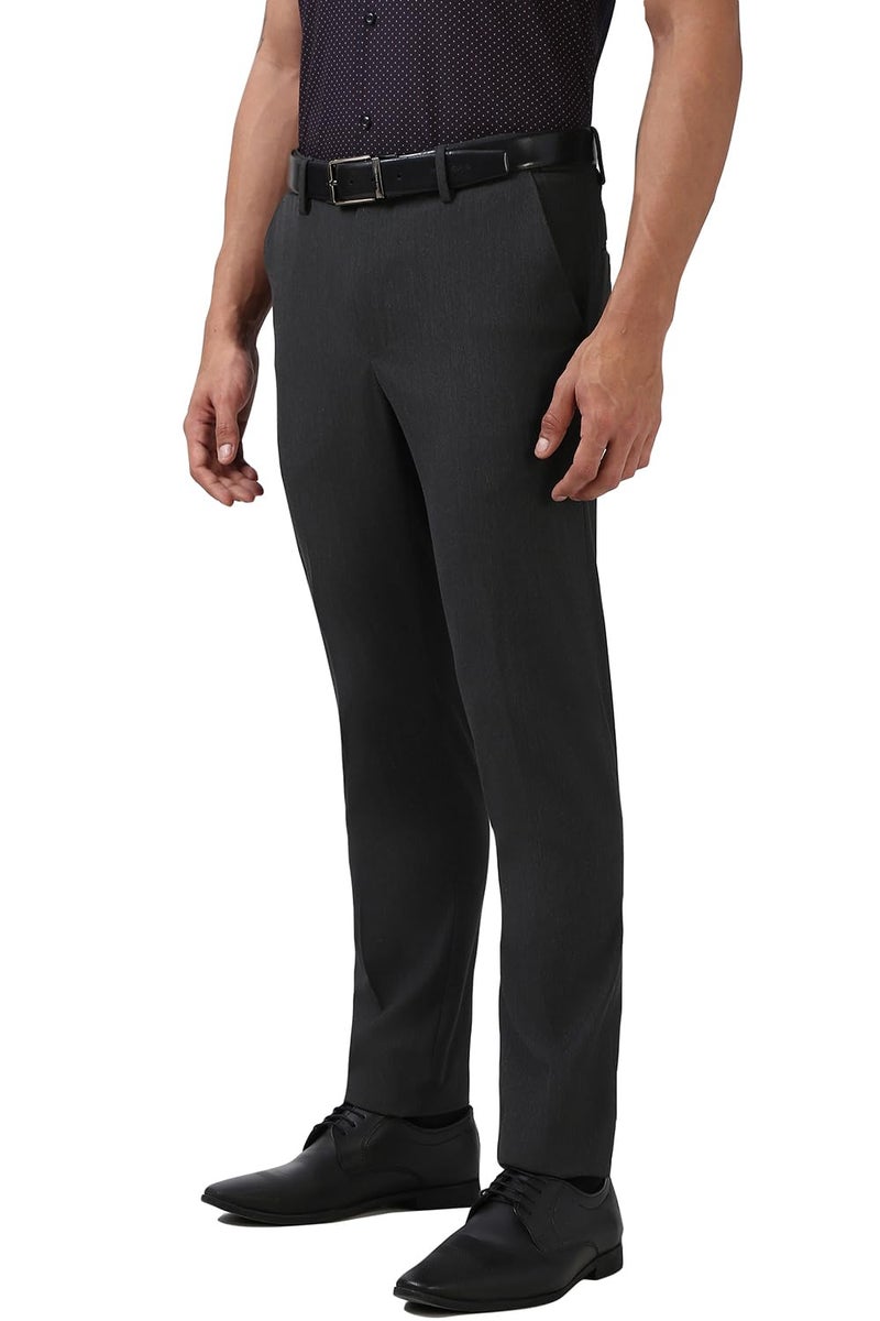Peter England Men Mid Rise Slim Fit Flat Front Trouser Charcoal, 32 - Image 2