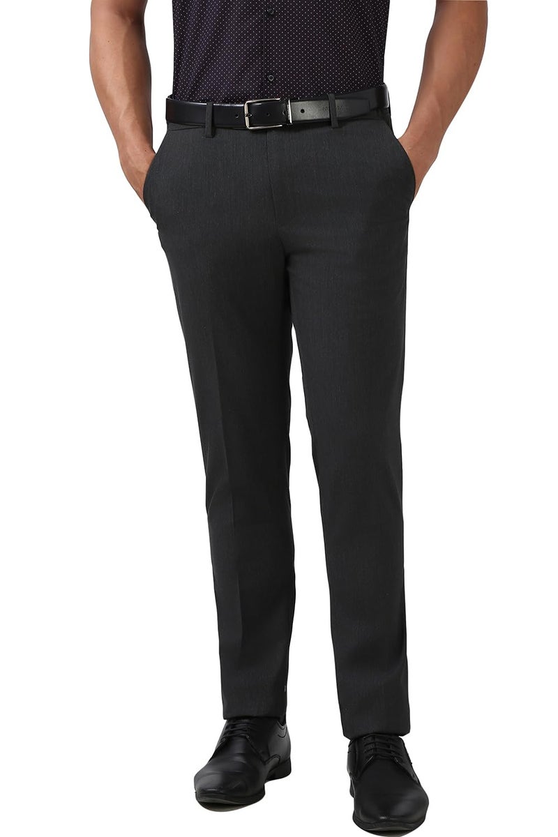 Peter England Men Mid Rise Slim Fit Flat Front Trouser Charcoal, 32 - Image 1
