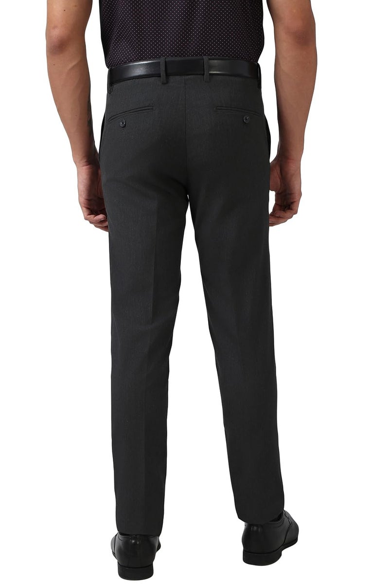 Peter England Men Mid Rise Slim Fit Flat Front Trouser Charcoal, 32 - Image 3