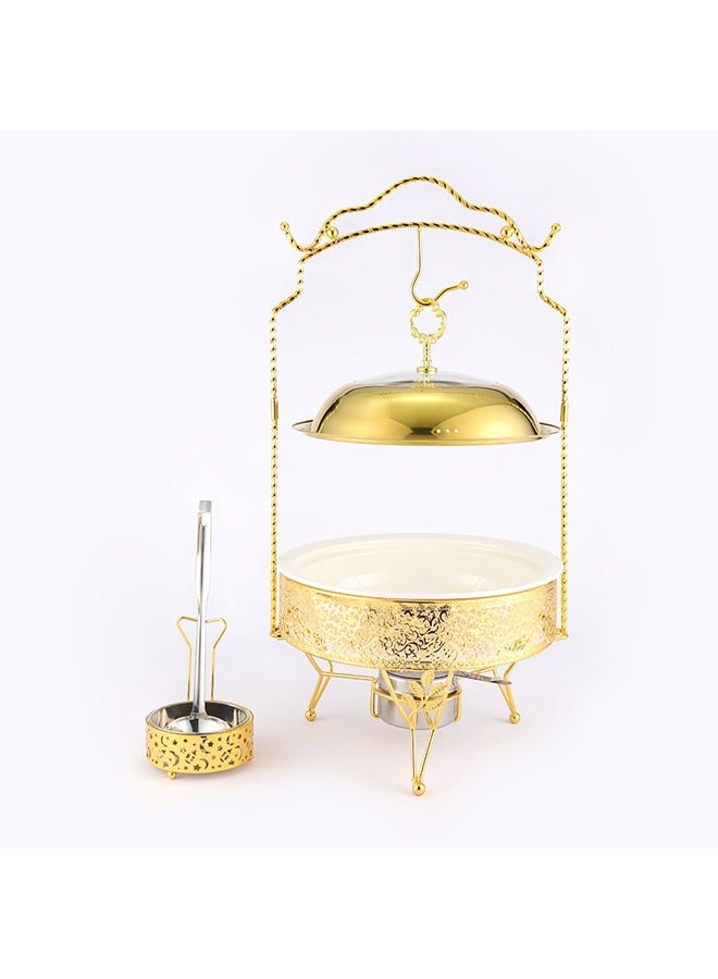 كيكي طقم أطباق تقديم ذهبية أنيقة سعة 6.0 لتر مع حامل وملقط - Image 1