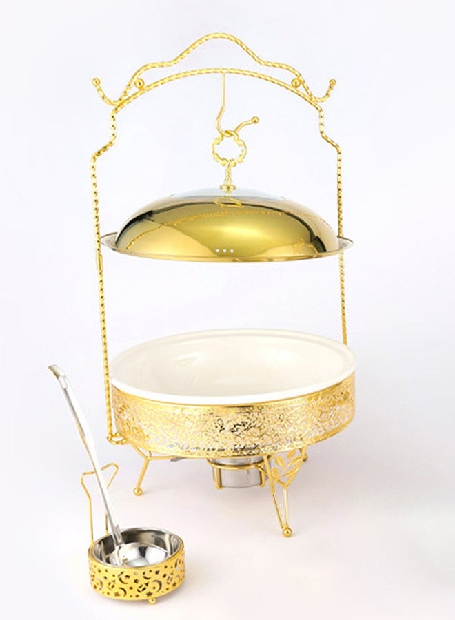 كيكي طقم أطباق تقديم ذهبية أنيقة سعة 6.0 لتر مع حامل وملقط - Image 2